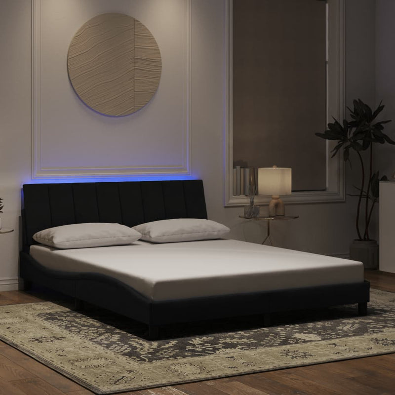 vidaXL Bed Frame with LED without Mattress "Hanko" Black 152x203 cm Queen Velvet