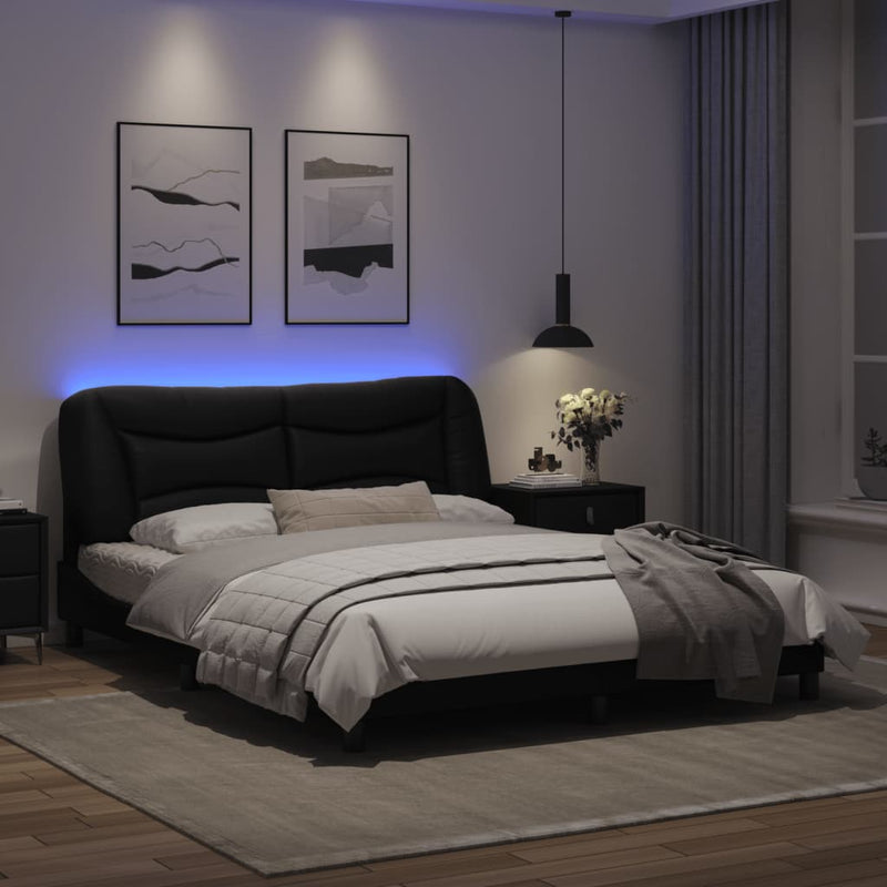 Bed Frame with LED Lights Black 152x203 cm Faux Leather