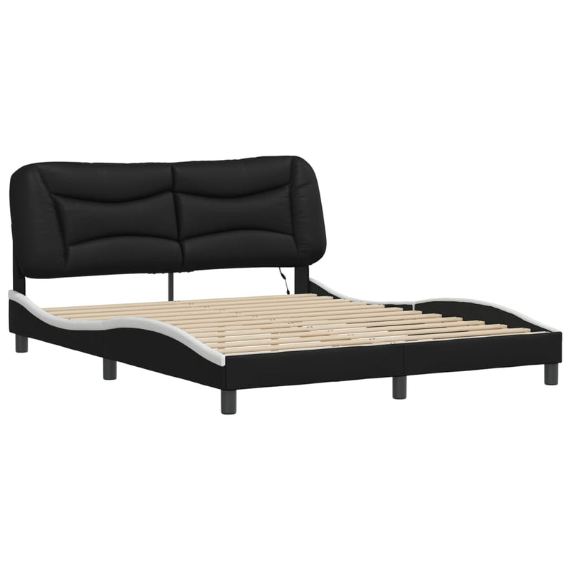 vidaXL Bed Frame with LED without Mattress "Hvar" Black and White 152x203 cm