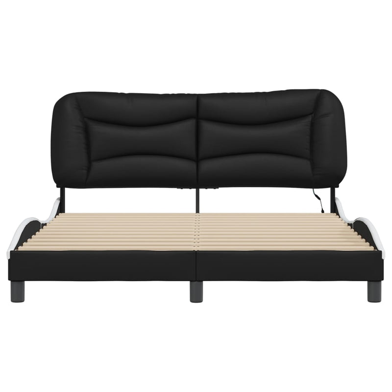 vidaXL Bed Frame with LED without Mattress "Hvar" Black and White 152x203 cm