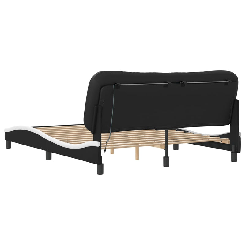 Bed Frame with LED Lights Black and White 152x203 cm Faux Leather