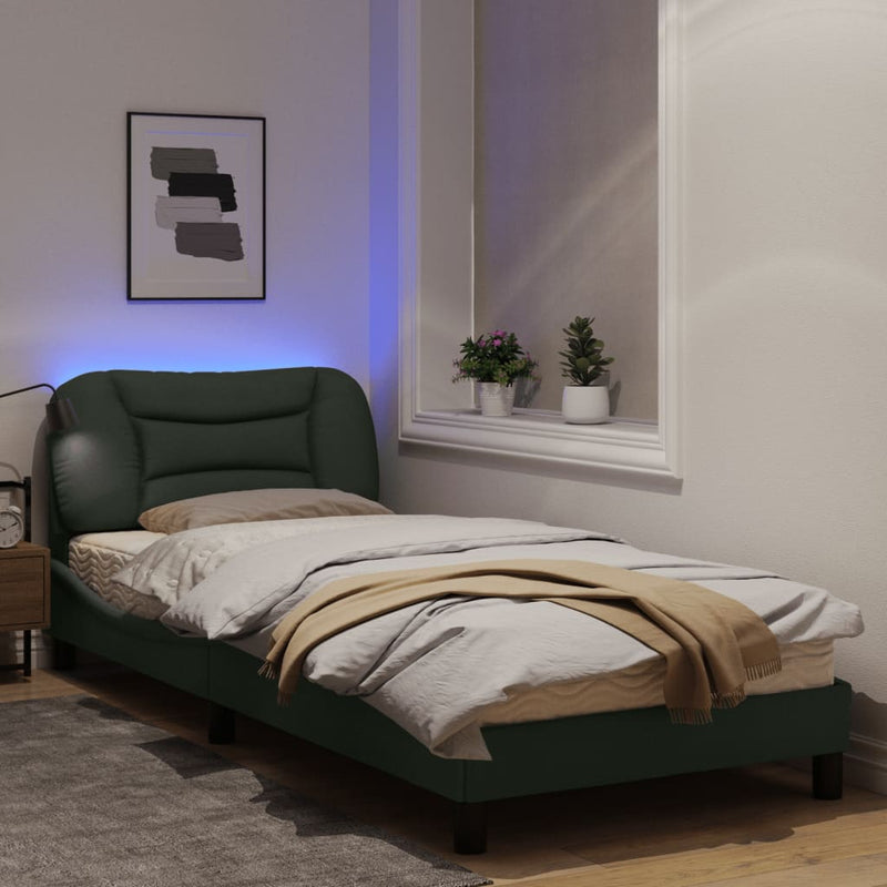 Bed Frame with LED Light Dark Grey 90x190 cm Fabric