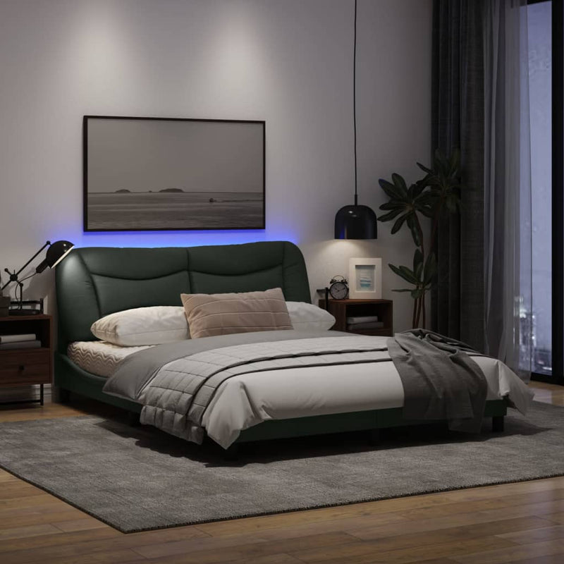 Bed Frame with LED Light Dark Grey 152x203 cm Fabric