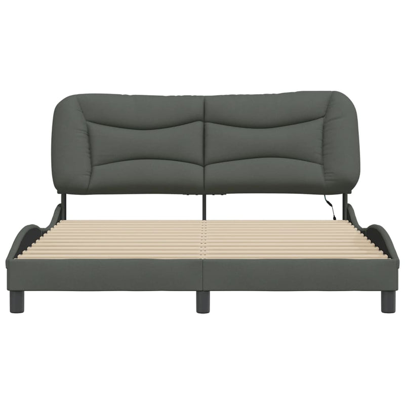 vidaXL Bed Frame with LED without Mattress "Hvar" Dark Grey 152x203 cm Queen Fabric