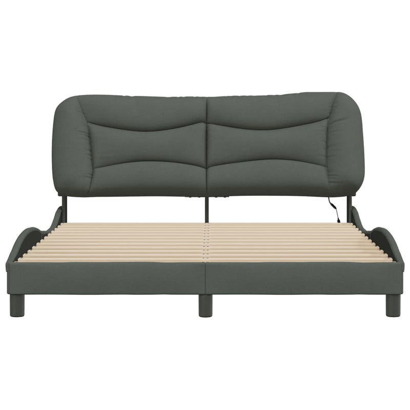 Bed Frame with LED Light Dark Grey 152x203 cm Fabric