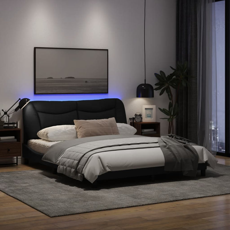 Bed Frame with LED Light Black 152x203 cm Fabric