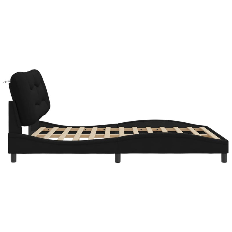 vidaXL Bed Frame with LED without Mattress "Hvar" Black 152x203 cm Queen Fabric