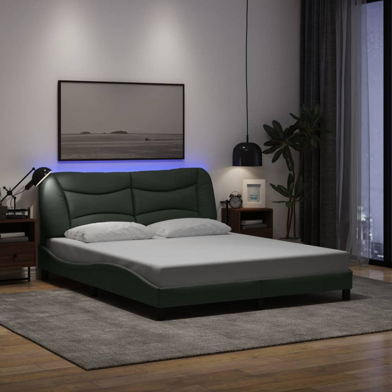 vidaXL Bed Frame with LED without Mattress "Hvar" Black 152x203 cm Queen Fabric