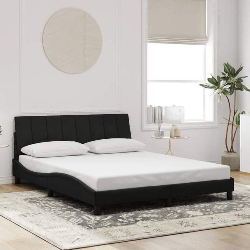 vidaXL Bed Frame with LED without Mattress "Hanko" Black 152x203 cm Queen Velvet