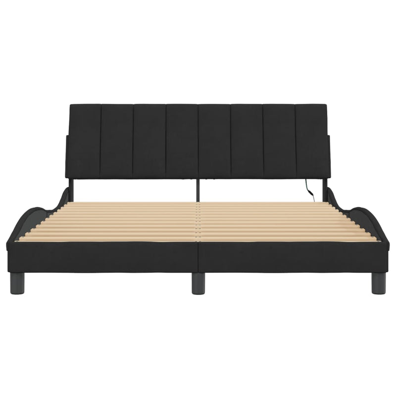 vidaXL Bed Frame with LED without Mattress "Hanko" Black 152x203 cm Queen Velvet