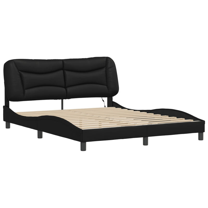 Bed Frame with LED Light Black 152x203 cm Faux Leather