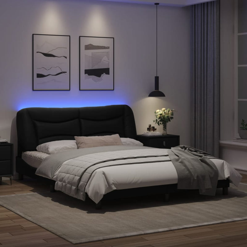 Bed Frame with LED Light Black 152x203 cm Faux Leather