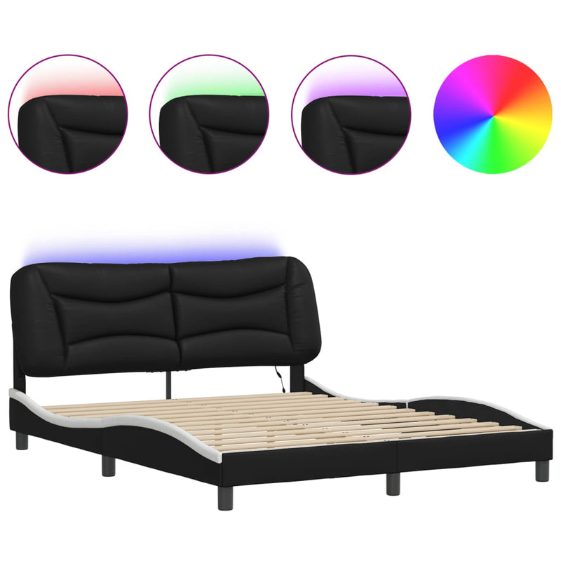 vidaXL Bed Frame with LED without Mattress "Hvar" Black and White 152x203 cm