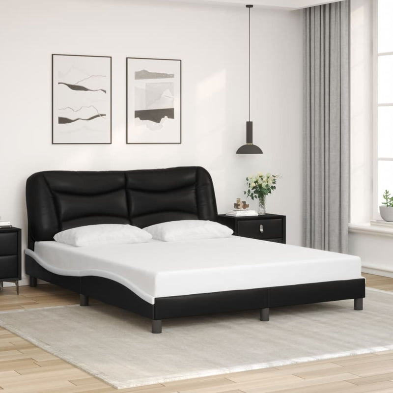 vidaXL Bed Frame with LED without Mattress "Hvar" Black and White 152x203 cm