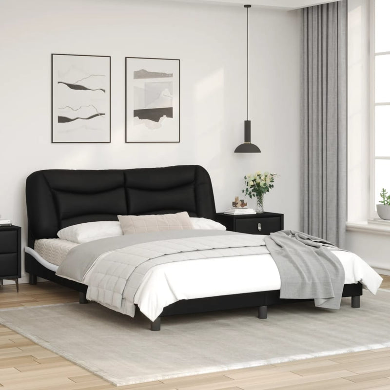 Bed Frame with LED Light Black and White 152x203 cm Faux Leather