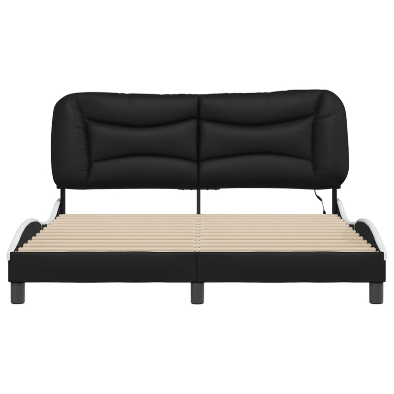 vidaXL Bed Frame with LED without Mattress "Hvar" Black and White 152x203 cm