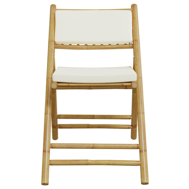 3 Piece Folding Bistro Set with Cream White Cushions Bamboo