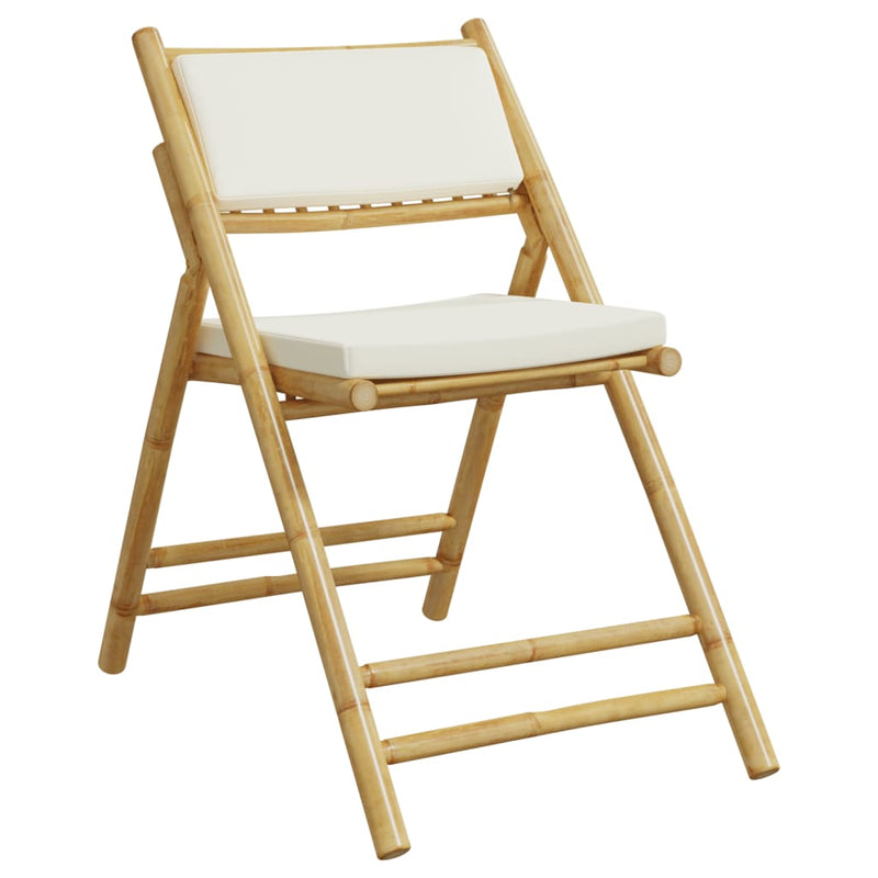 vidaXL 3 Piece Folding Bistro Set with Cream White Cushions Bamboo
