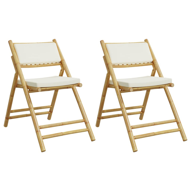 vidaXL 2 Piece Folding Bistro Chairs with Cream White Cushions Bamboo