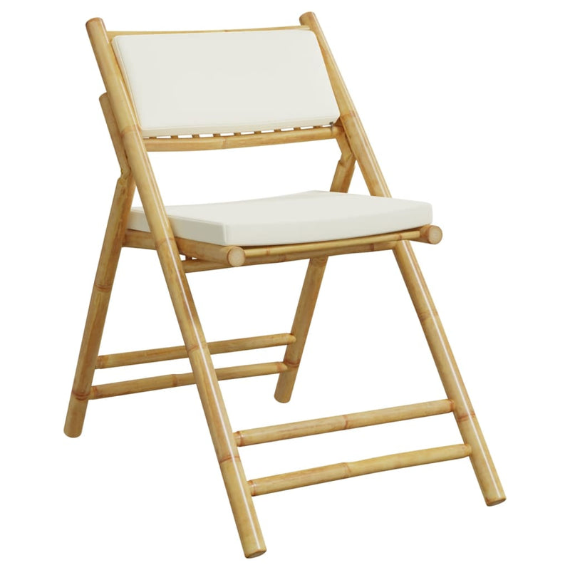 vidaXL 2 Piece Folding Bistro Chairs with Cream White Cushions Bamboo