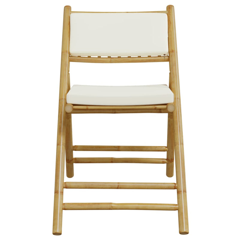 vidaXL 2 Piece Folding Bistro Chairs with Cream White Cushions Bamboo