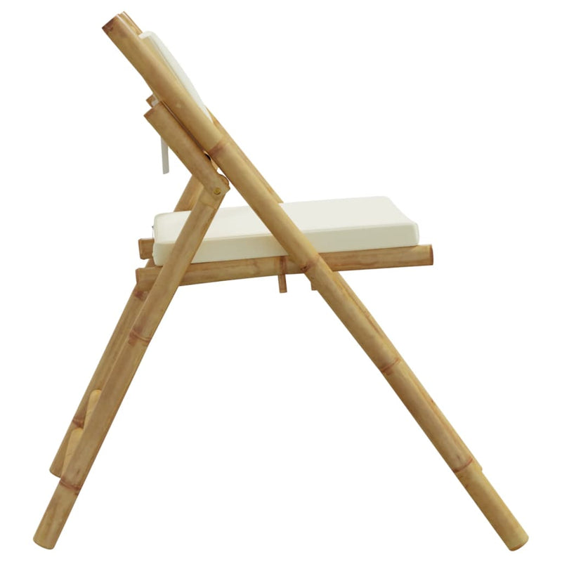 vidaXL 2 Piece Folding Bistro Chairs with Cream White Cushions Bamboo