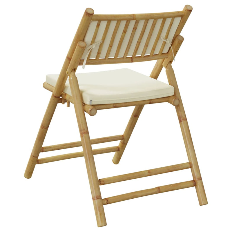 vidaXL 2 Piece Folding Bistro Chairs with Cream White Cushions Bamboo