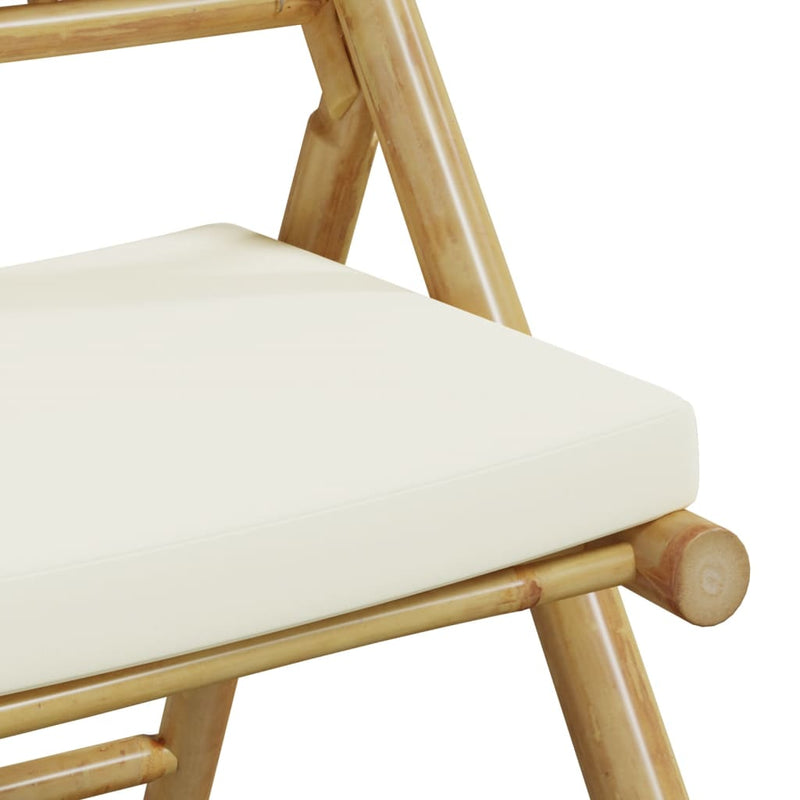 vidaXL 2 Piece Folding Bistro Chairs with Cream White Cushions Bamboo