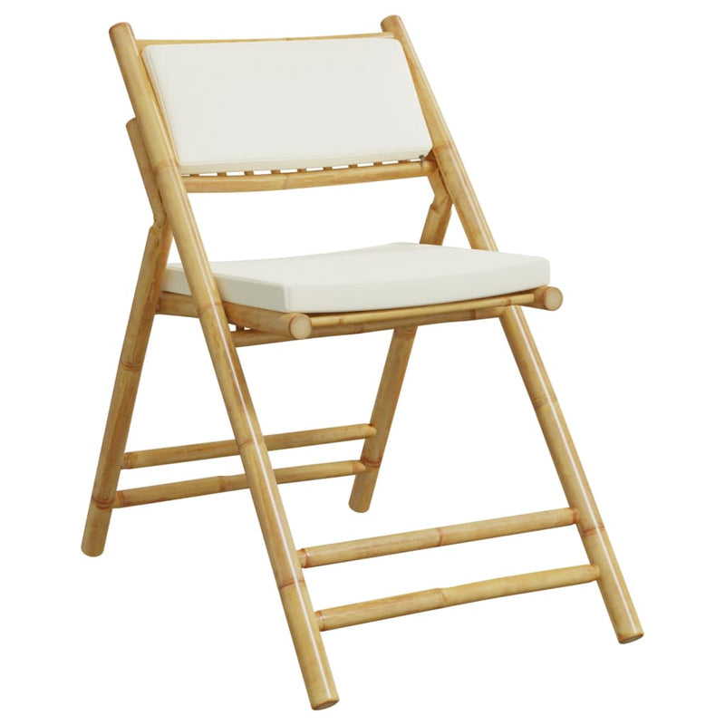 vidaXL 3 Piece Folding Bistro Set with Cream White Cushions Bamboo