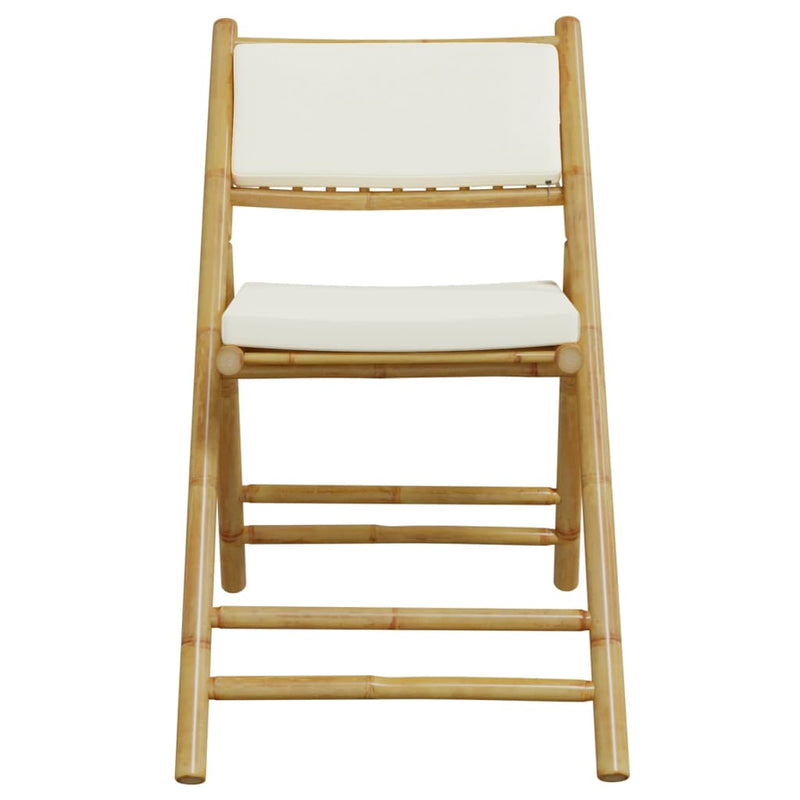 vidaXL 3 Piece Folding Bistro Set with Cream White Cushions Bamboo