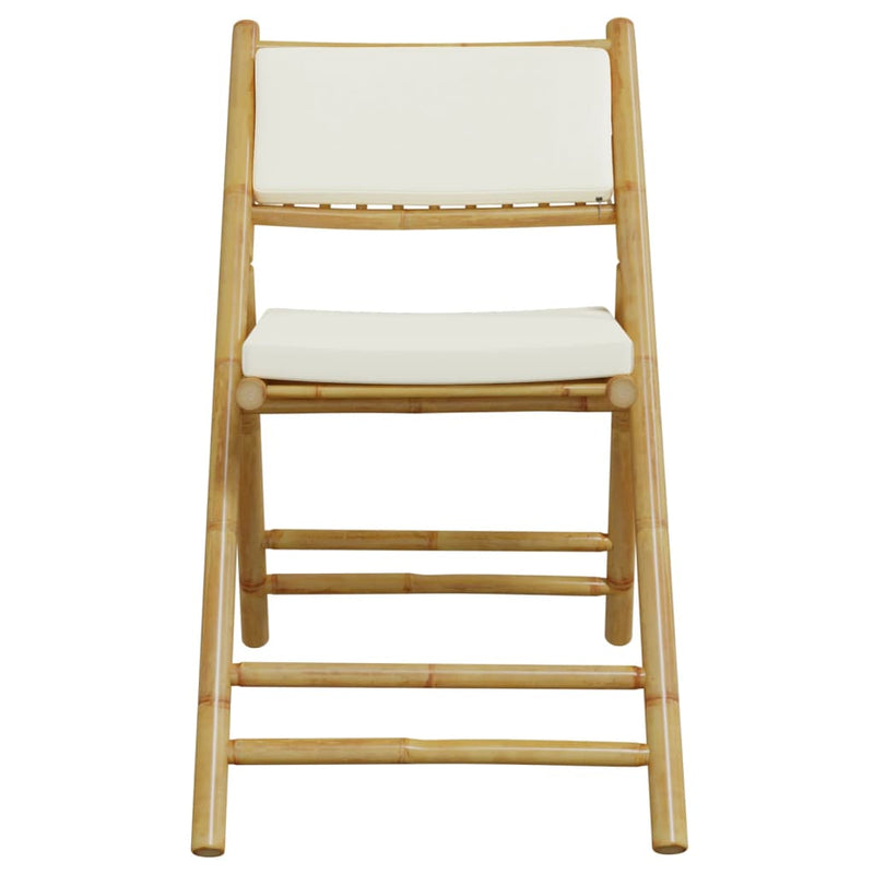 3 Piece Folding Bistro Set with Cream White Cushions Bamboo