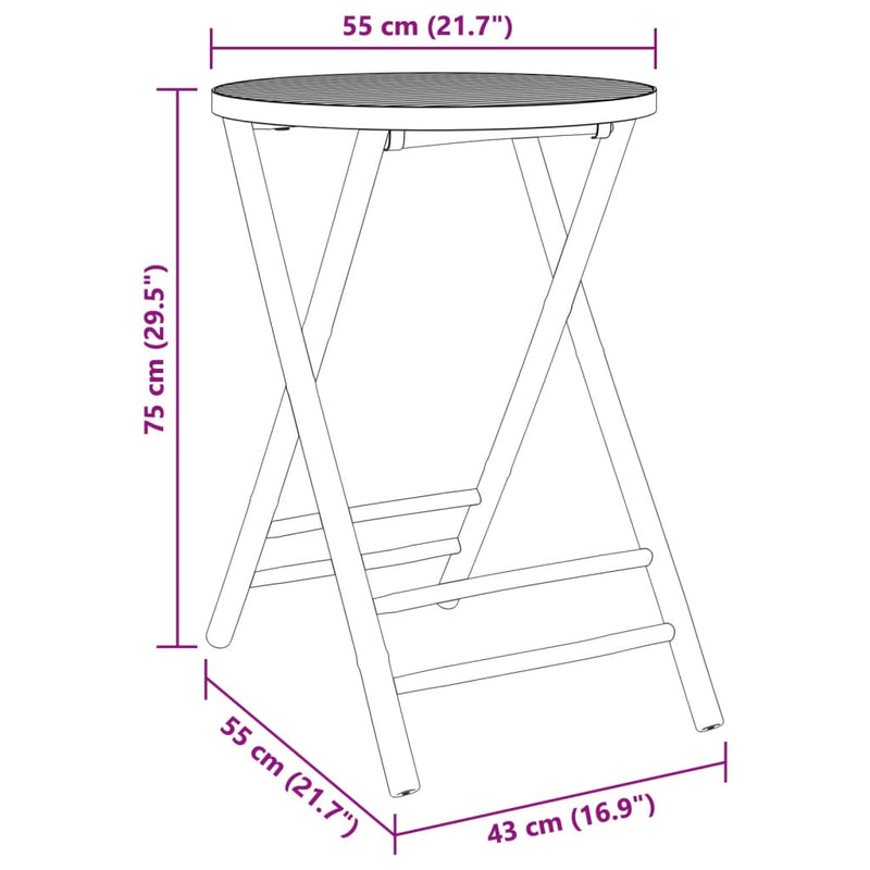 vidaXL Folding Garden Table Ø55x75 cm Bamboo