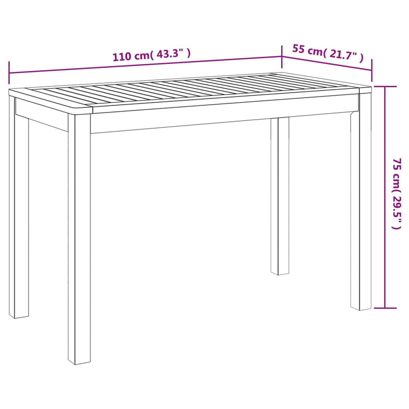 vidaXL Garden Dining Table 110x55x75 cm Solid Wood Acacia