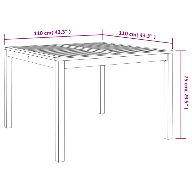 vidaXL Garden Dining Table 110x110x75 cm Solid Wood Acacia