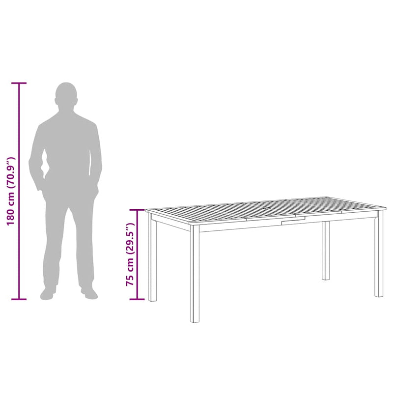 vidaXL Garden Dining Table 180x90x75 cm Solid Wood Acacia