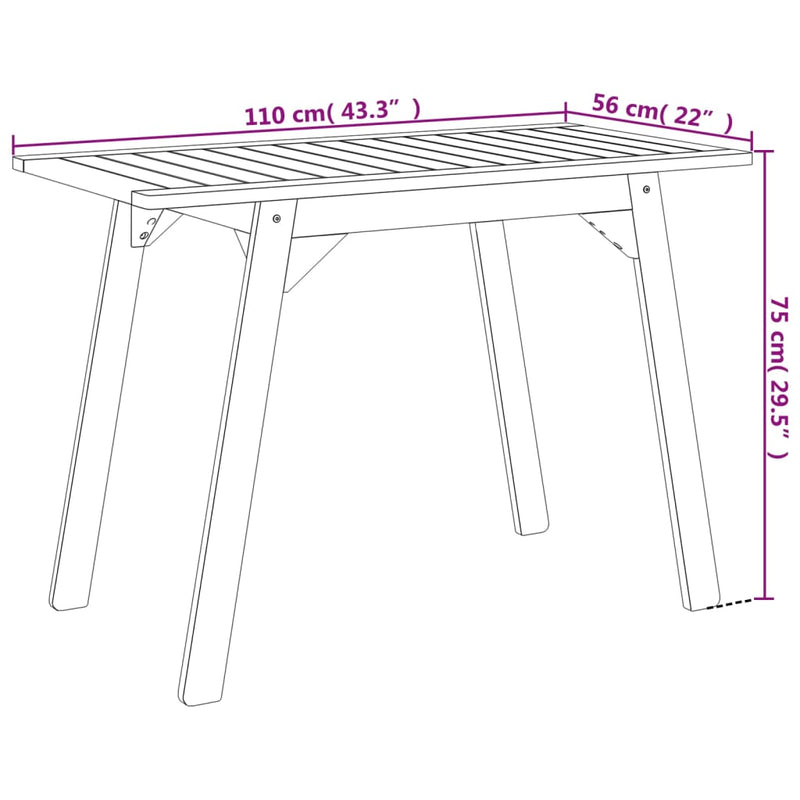 Garden Dining Table 110x56x75 cm Solid Wood Acacia