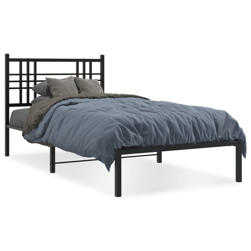 Metal Bed Frame with Headboard Black 90x190 cm