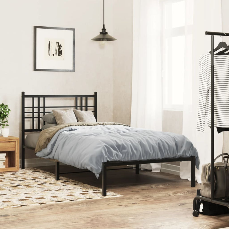 Metal Bed Frame with Headboard Black 106x203 cm King Single Size