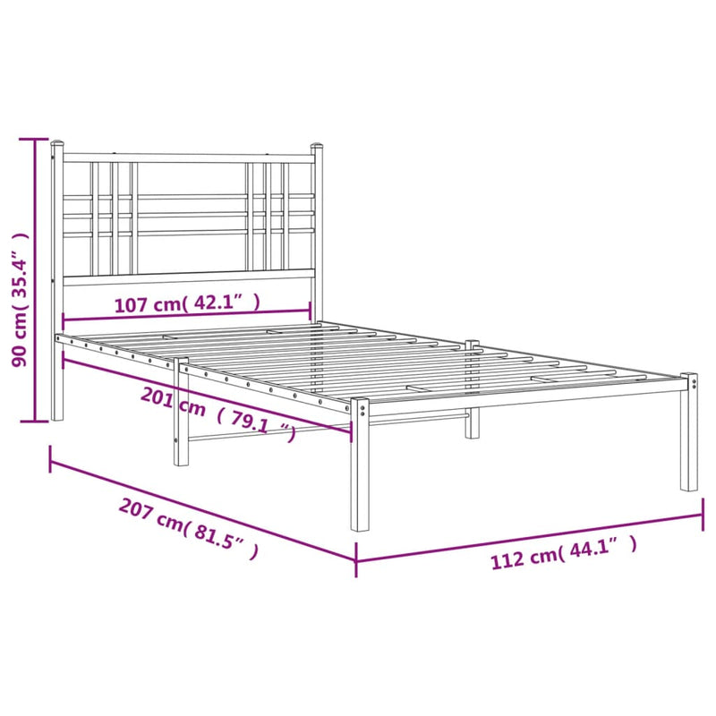 Metal Bed Frame with Headboard Black 106x203 cm King Single Size