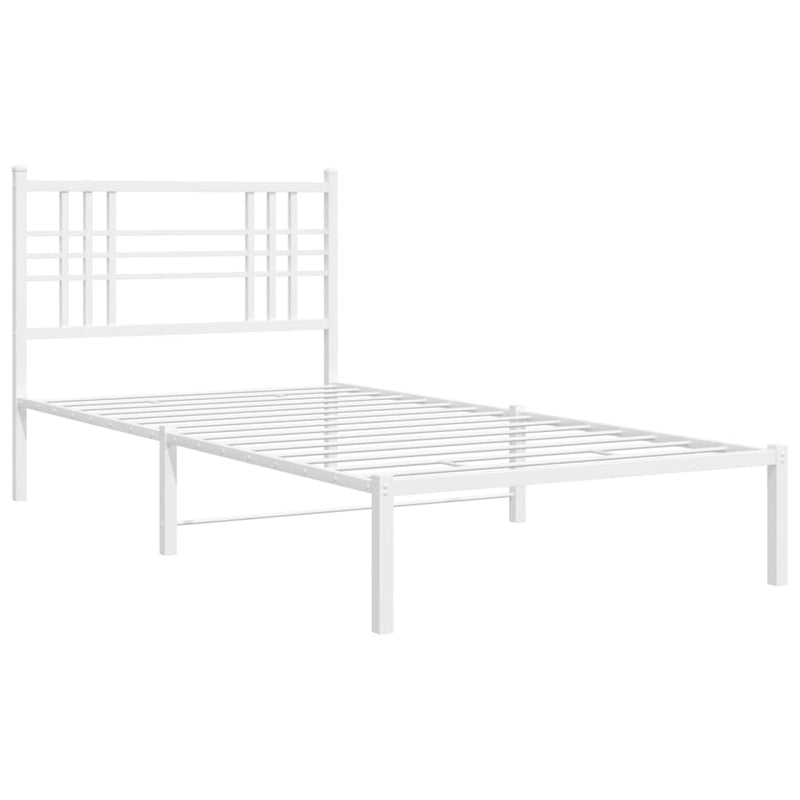 Metal Bed Frame with Headboard White 90x190 cm