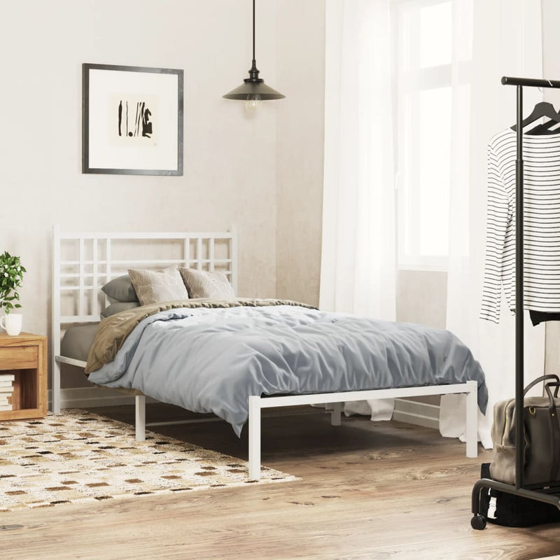 Metal Bed Frame with Headboard White 90x190 cm