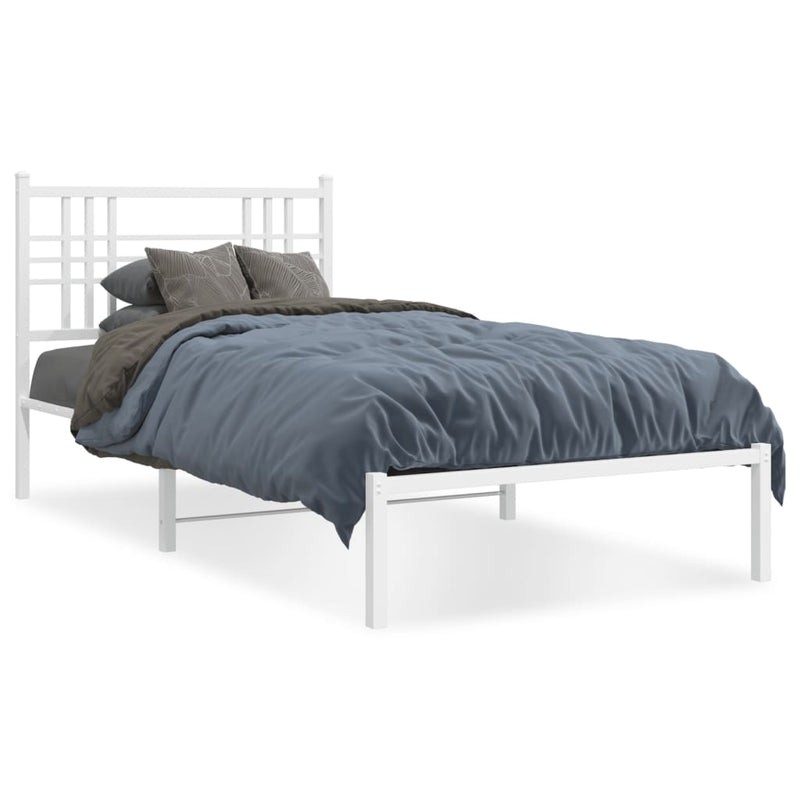 Metal Bed Frame with Headboard White 90x190 cm