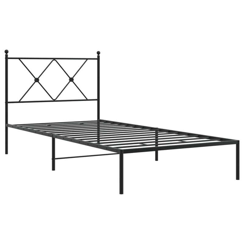 Metal Bed Frame with Headboard Black 90x190 cm