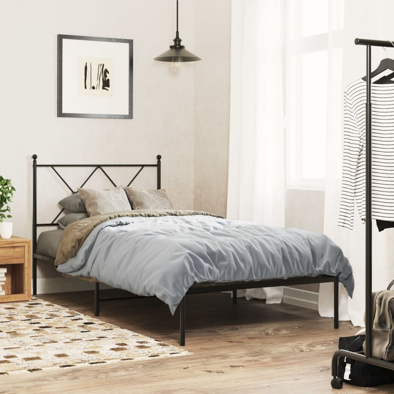 Metal Bed Frame with Headboard Black 90x190 cm