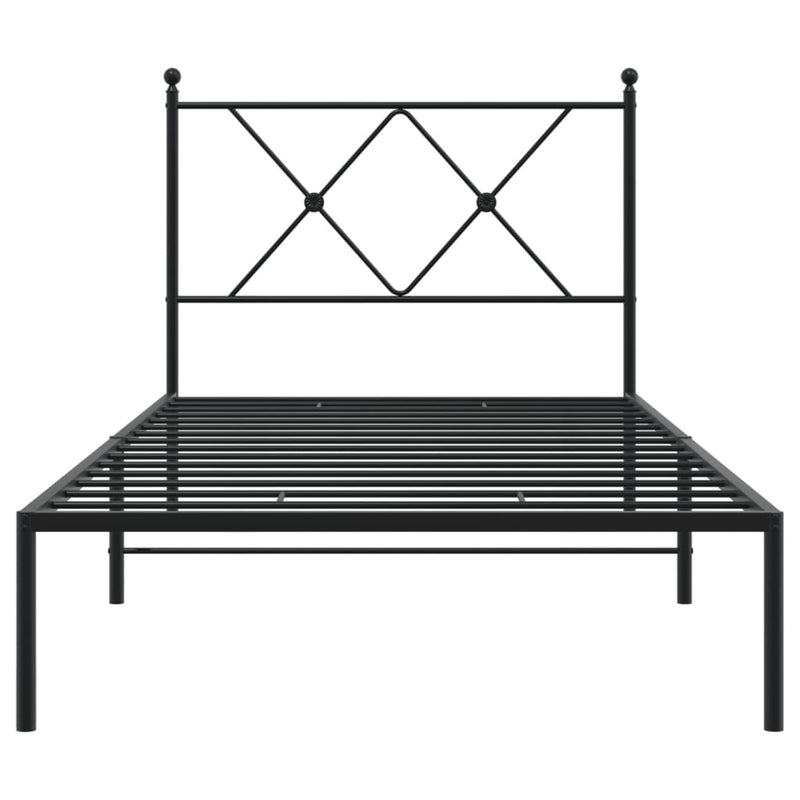 Metal Bed Frame with Headboard Black 90x190 cm