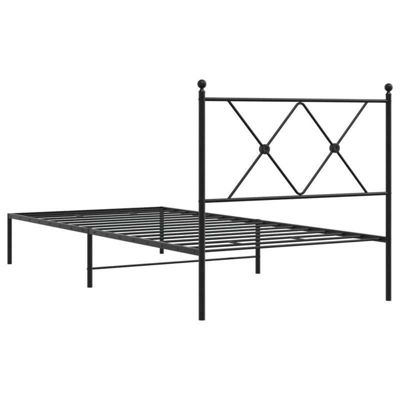 Metal Bed Frame with Headboard Black 90x190 cm