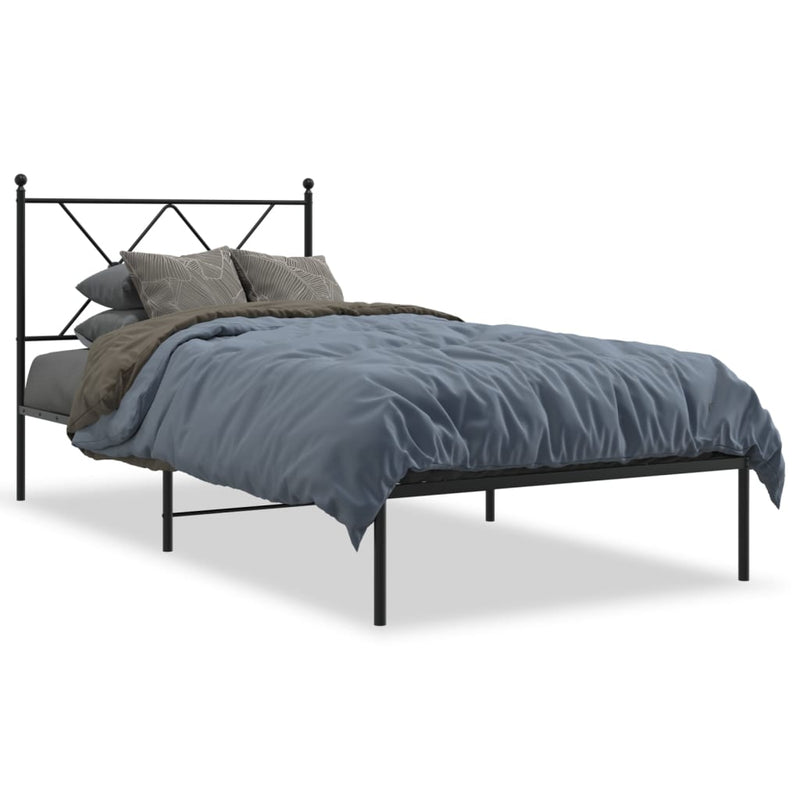 Metal Bed Frame with Headboard Black 90x190 cm