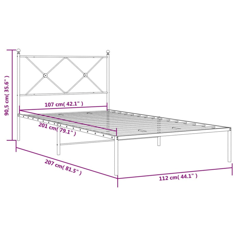 Metal Bed Frame with Headboard Black 106x203 cm King Single Size