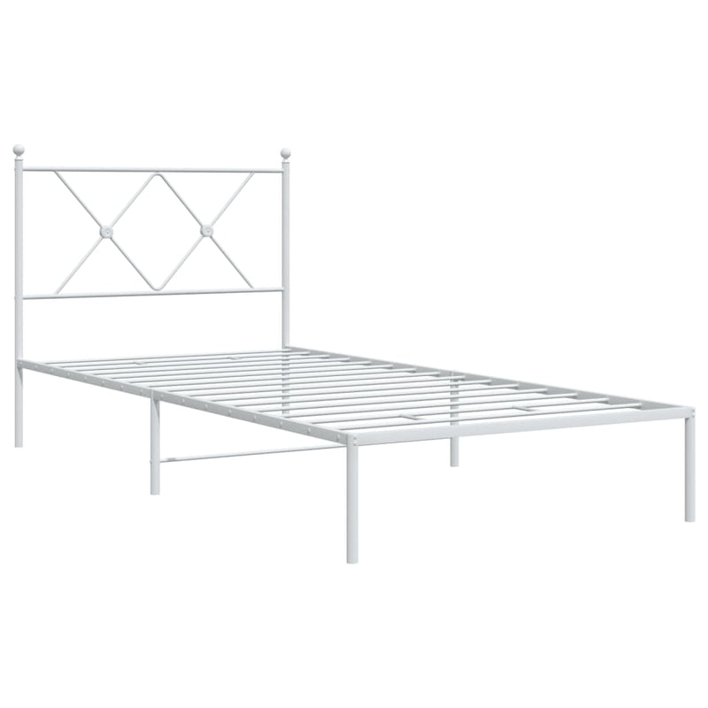 Metal Bed Frame with Headboard White 90x190 cm