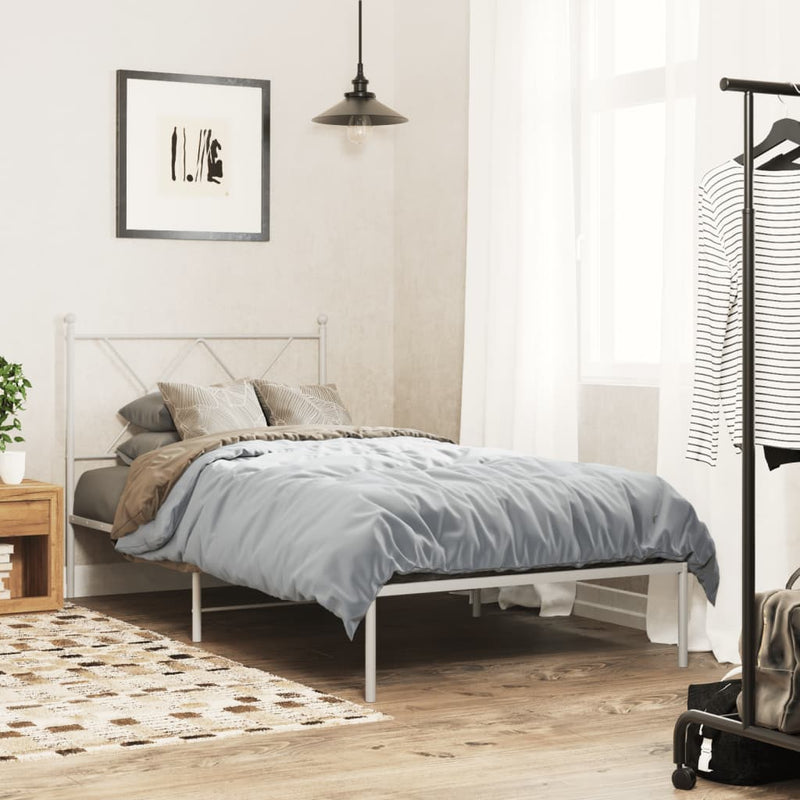 Metal Bed Frame with Headboard White 90x190 cm